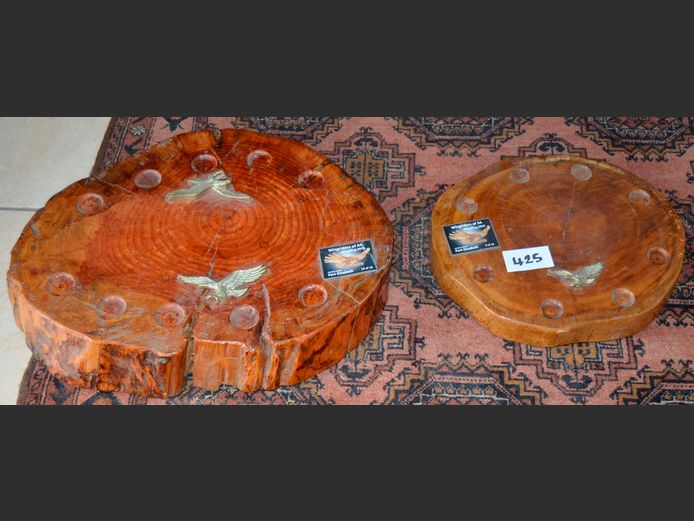 LOT OF 2 WOODEN LOGS: WINGRINDERS OF SA