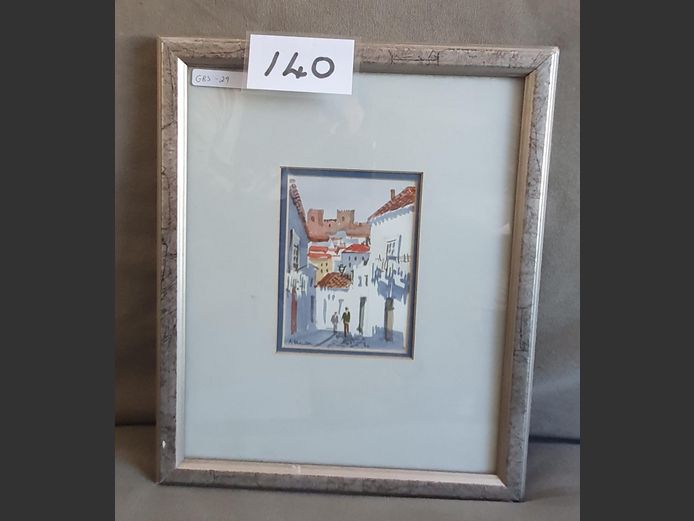 FRAMED & SIGNED WATERCOLOUR "STREET SCENE", 12 x 9cm