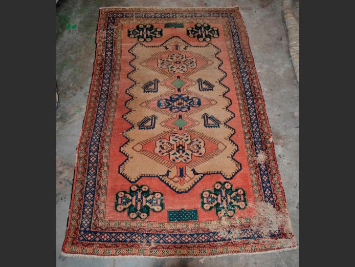 BLUE, BEIGE, GREEN & PINK PERSIAN CARPET, 263 x 160cm [Nicely worn]