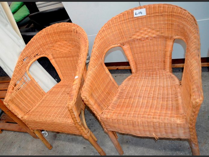 PAIR WICKER TUB CHAIRS [Wicker coming loose in places]