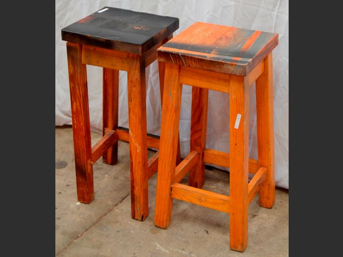 PAIR PINE STOOLS, 28 x 28 x 61cm [Condition as per photo]