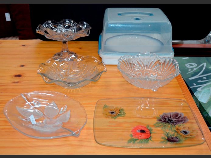 LOCK & LOOK FOOD CONTAINER, ASSORTED GLASS BOWLS, PLATTER, etc