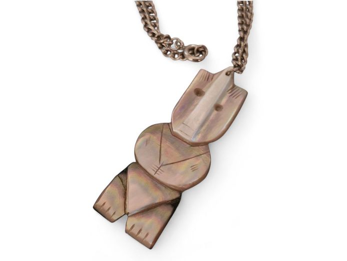 Vintage Carved Mother of Pearl Tiki Charm Pendant