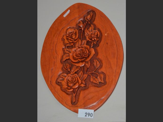 CARVED FLOWER PLAQUE, 66 x 40cm