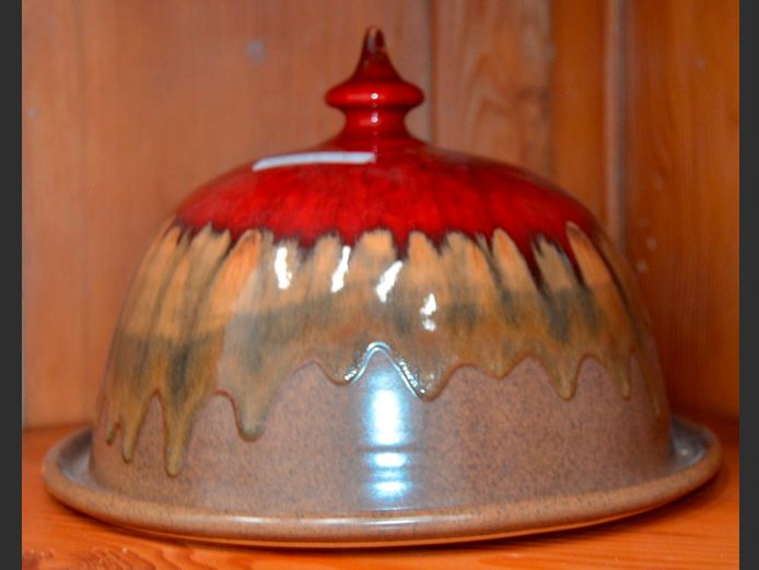 MID-CENTURY DRIP GLAZE CLOCHE, 26cm Diameter x 18cm High