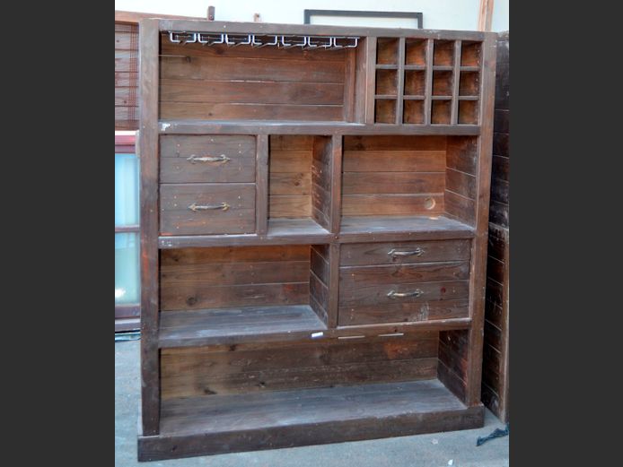 DARKWOOD 4-DRAWER,  MULTI-TIER WINE CABINET, 146 x 34 x 174cm