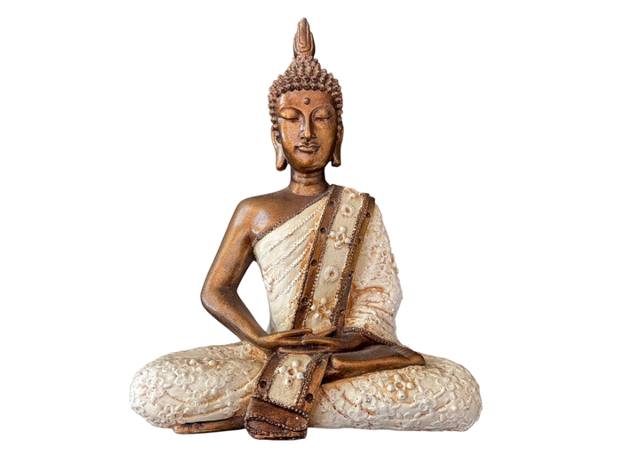 Decorative Meditating Buddha Statue – White & Bronze Finish
