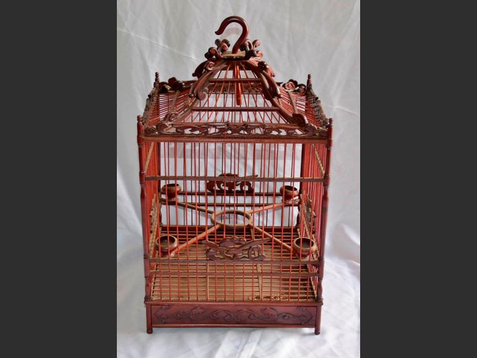 CARVED FINCH CAGE, 32 x 32 x 55cm