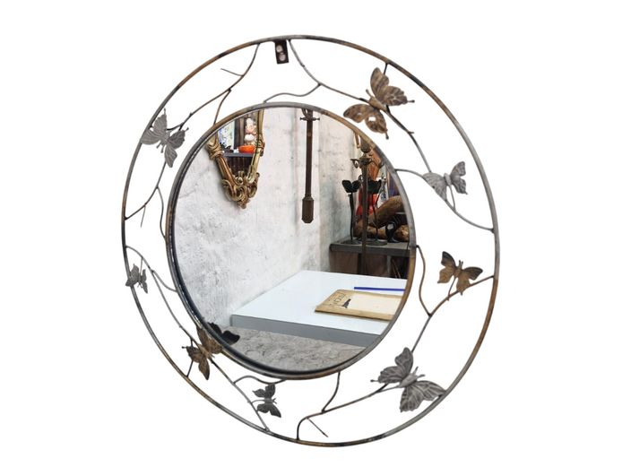 Decorative Round Metal Butterfly Wall Mirror