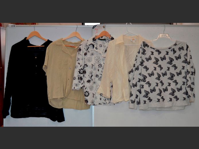 LOT OF 5 LADIES SHIRTS & A SWEATER: AMANDA GREY, HARVE BENARD & OTHERS [Sizes: 18 & XL]