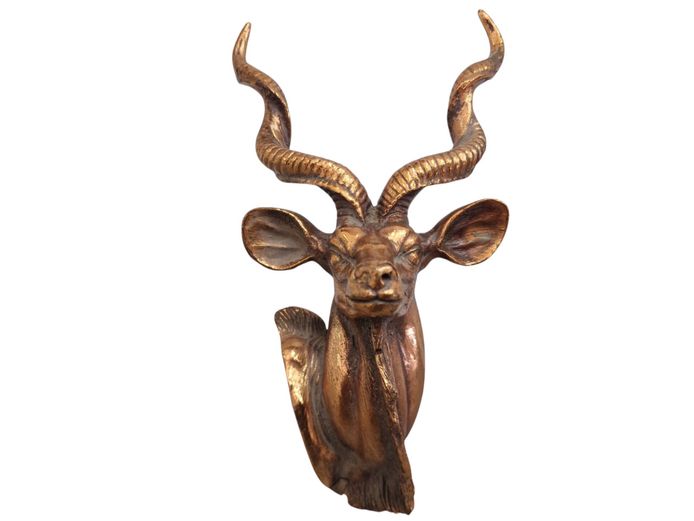 Vintage Miniature Kudu Bull Bust Sculpture (Copper Finish)