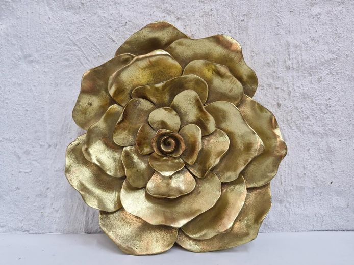Wooden Metallic Gold Rose Flower Decorative Wall Art Plaque