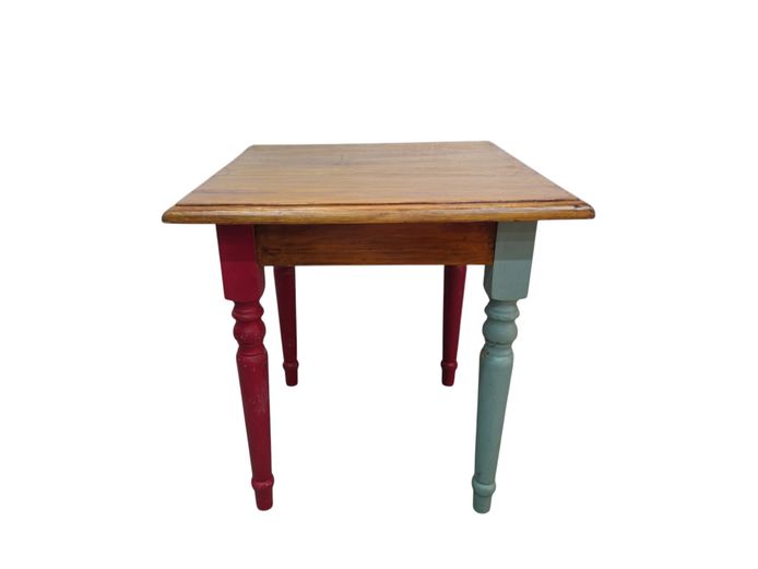 Vintage Cottage-Style Wooden Side Table with Painted Turned Legs