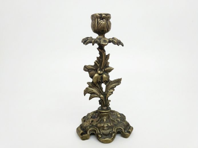 Victorian Ornate Cast Brass Floral Candlestick