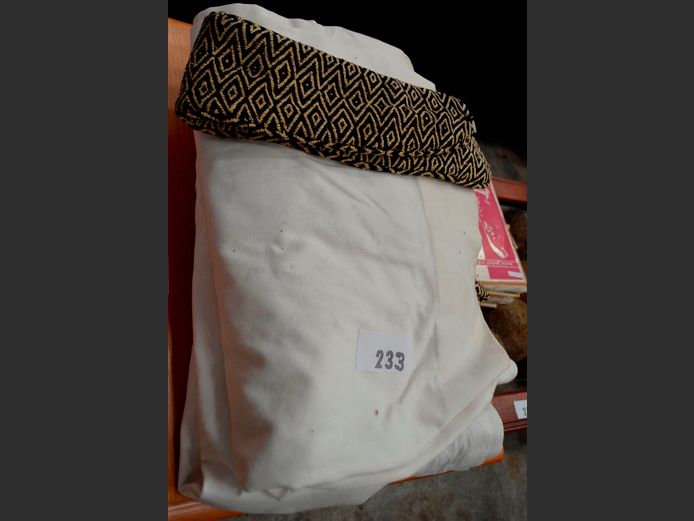 PAIR BEIGE & BROWN CURTAINS