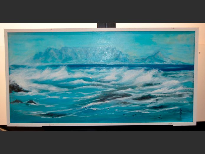 FRAMED OIL ON CANVAS "TABLE MOUNTAIN, 75 x 37cm