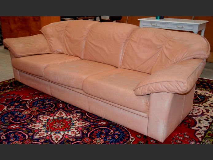 PEACH LEATHER 3-SEATER COUCH, 230 x 95cm