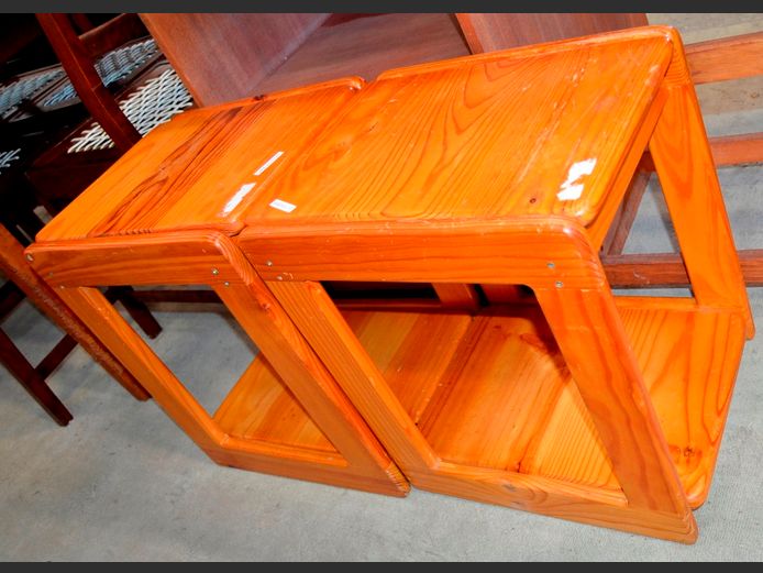 PAIR PINE SIDE TABLES, 43 x 35 x 49cm