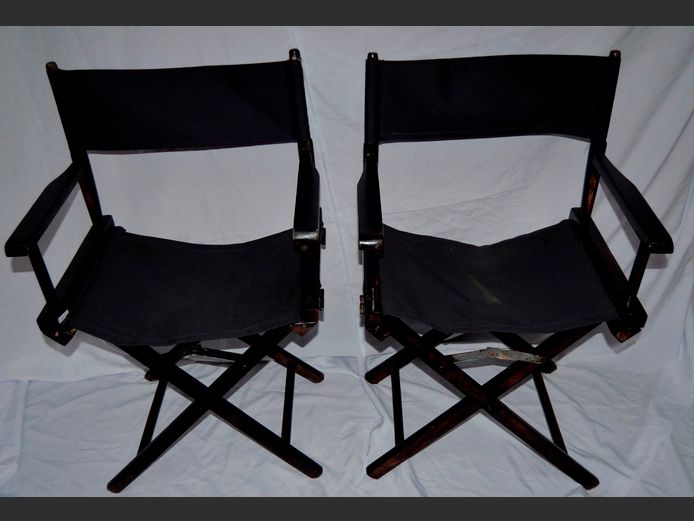 PAIR DARKWOOD & GREY DIRECTOR'S CHAIRS