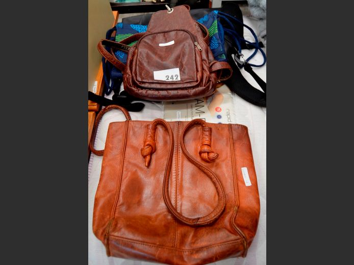 BROWN LEATHER HANDBAG, BROWN LEATHER BACKPACK, etc