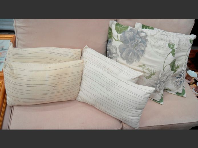 PAIR FLORAL DECORATED SCATTER CUSHIONS & SET OF 4 SMALL SCATTER CUSHIONS [2 need new covers]