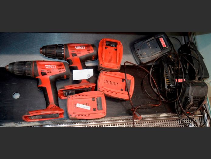 LOT: 2 x HILTI CORDLESS DRILLS [Faulty], 3 BATTERIES [Condition unknown], etc