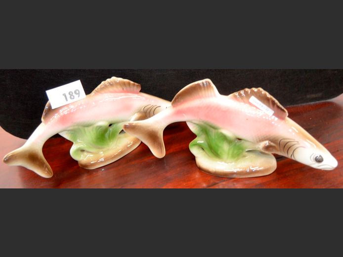 PAIR CERAMIC LUSTREWARE RAINBOW TROUT, 38cm Long x 18cm High