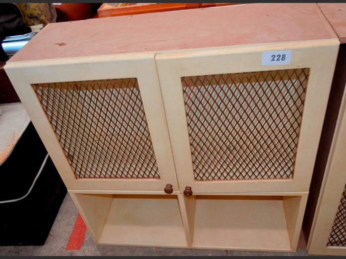 WHITE & MESH 2-DOOR, 2-TIER WALL MOUNT CABINET, 91 x 33 x 95cm