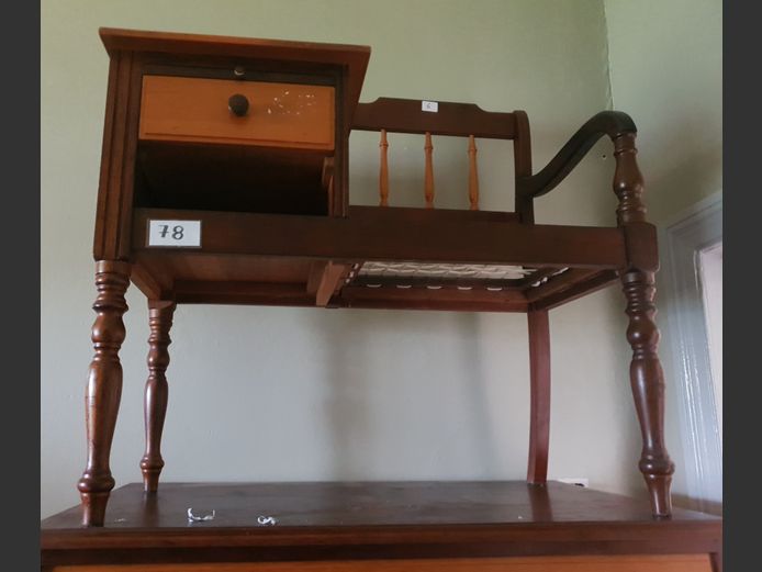 YELLOWWOOD & IMBUIA RIEMPIE SEAT SINGLE DRAWER TELEPHONE TABLE