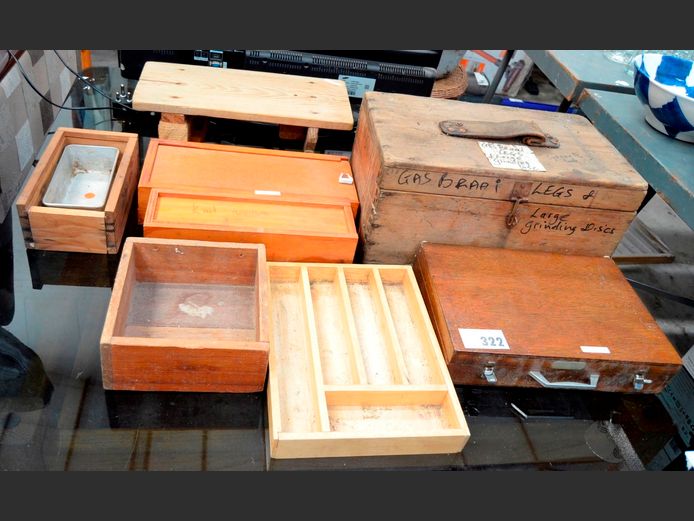 WOODEN TOOLBOXES, STORAGE BOXES, etc