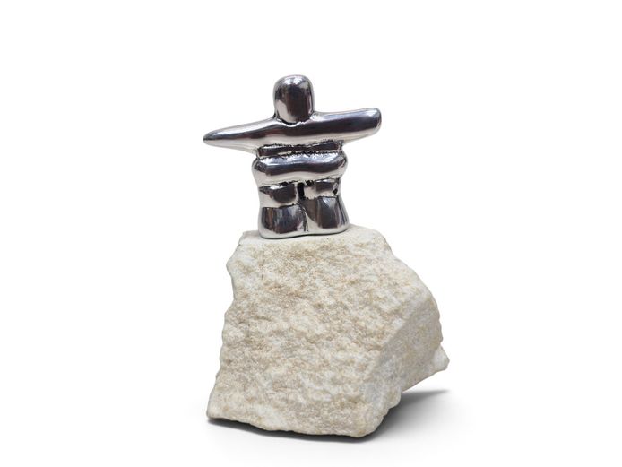 Hoselton Aluminum Inuksuk Sculpture on Stone Base