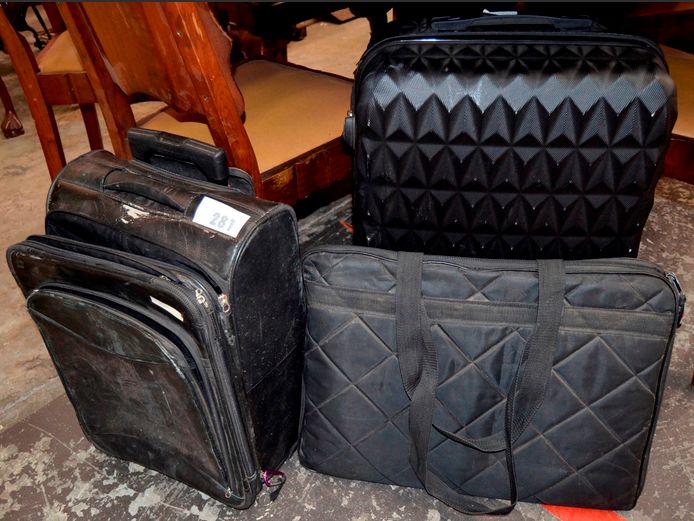 LOT: 2 x WHEELIE SUITCASES [Wheel to 1 suitcase needed, both worn]