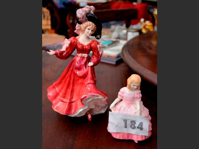 ROYAL DOULTON "PATRICIA" FIGURINE [Repaired], 22cm High & ANOTHER, 12cm High