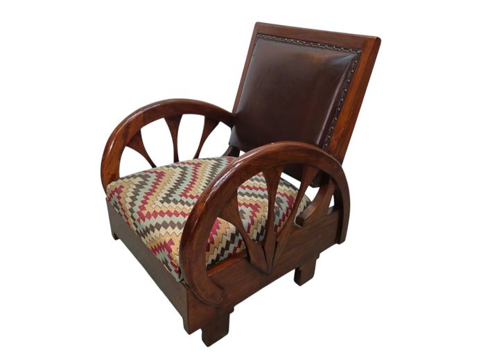 1930s Art Deco Sculptural Sunburst-Arm Low Club Chair