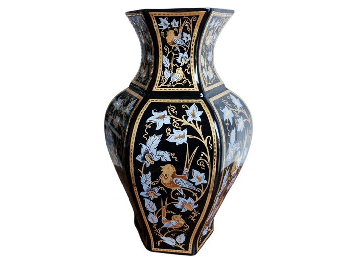 Vintage European Style Hexagonal Black & Gold Vase