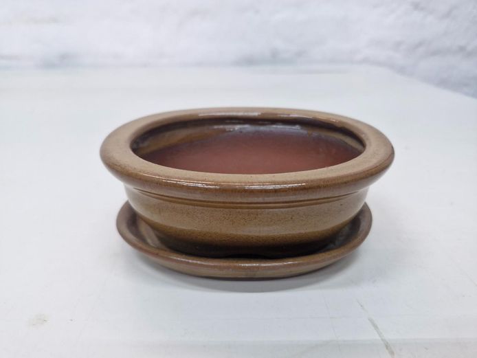 Glazed Oval Ceramic Bonsai Planter Pot with Matching Drip Tray