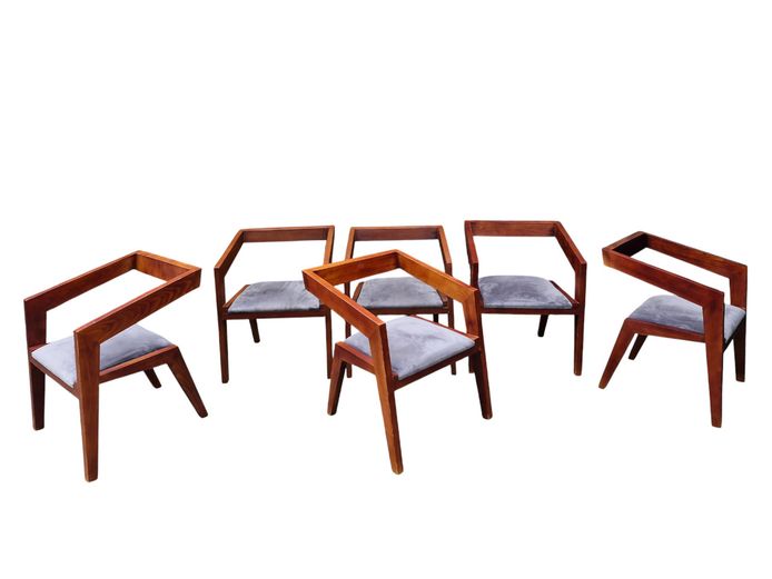 Set of 6 Mid-Century Style Geometric Armchairs