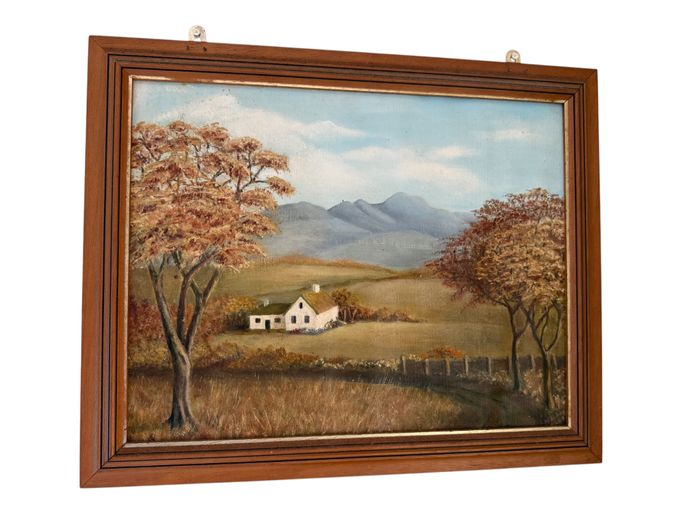 Framed Farmhouse Landscape Painting