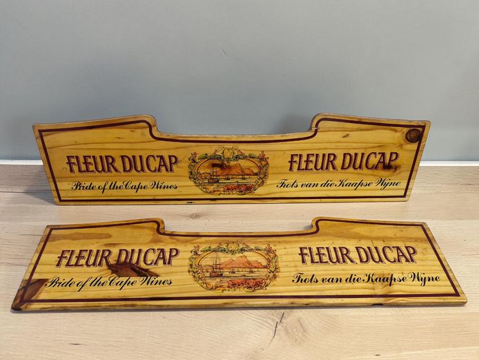 Pair of Vintage Fleur Du Cap Wooden Wine Display Panels