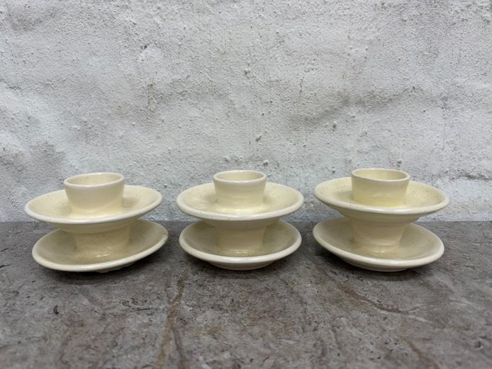 Set of 6 Mid-Century Style Speckled Cream Ceramic Egg Cups