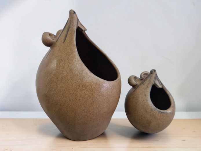 Pair of Stylized Ceramic Mouse Figurines