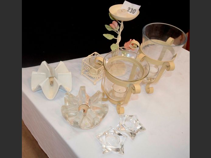 GLASS & METAL CANDLE HOLDERS, etc