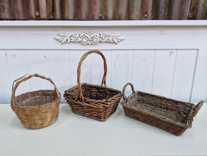 Set of 3 Vintage Woven Wicker & Cane Baskets