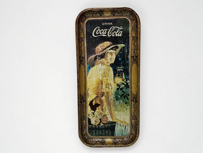 Vintage 1920s Coca-Cola "Lady with Hat" Lithograph Tin Tray