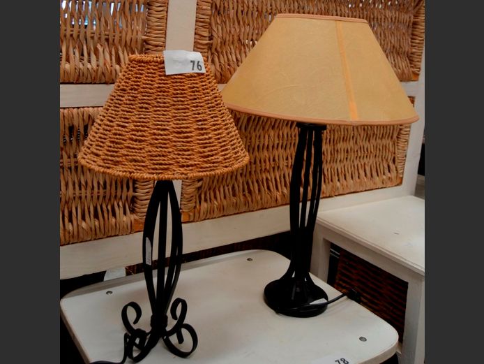 LOT OF 2: BLACK METAL LAMPS WITH SHADES, 59cm High & 50cm High