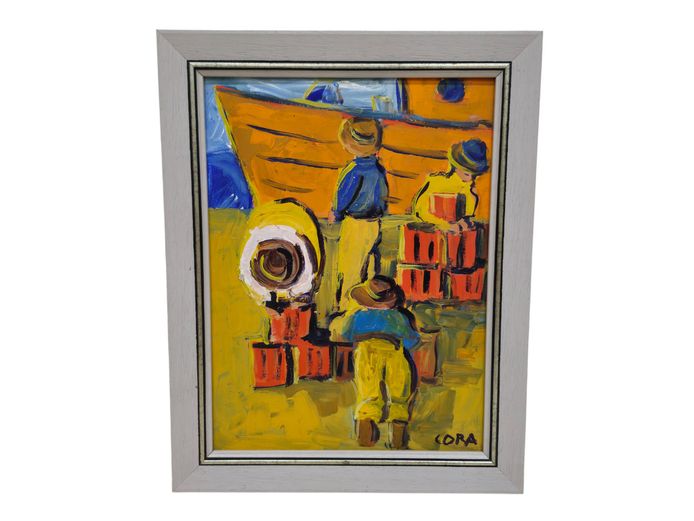 Harbor Rhythms – Expressionist Oil Painting Signed "CORA"