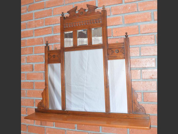 CARVED MAHOGANY OVER MANTEL MIRROR, 107 x 17 x 99cm