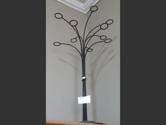 BLACK WROUGHT IRON FLOWER STAND, 74cm High