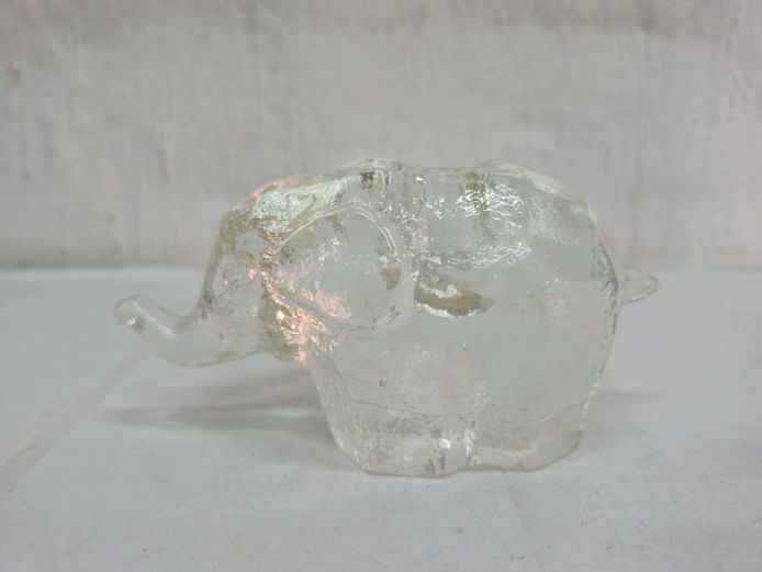 Clear Molded Glass Elephant Candle Holder Figurine