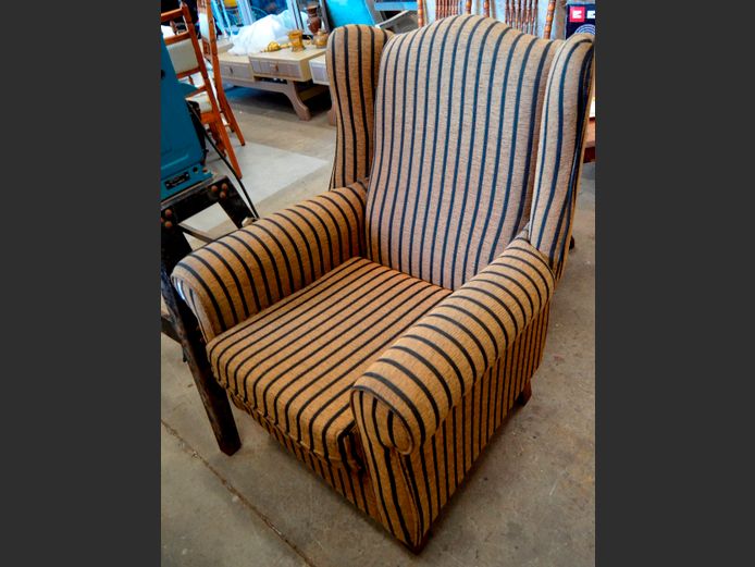 BROWN STRIPED UPHOLSTERED ARMCHAIR